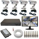Kit Sistema de Monitoramento Completo com 04 Câmeras Gravador Dvr Monitor e Acessórios