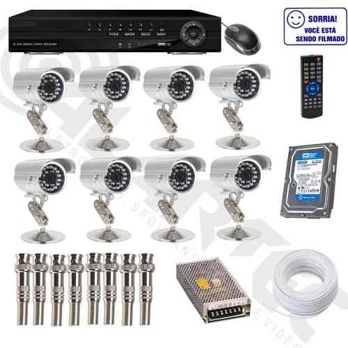 Kit Cftv 8 Cam Infra Verm. Hd 500gb Dvr H.264 Compl. Cod1260